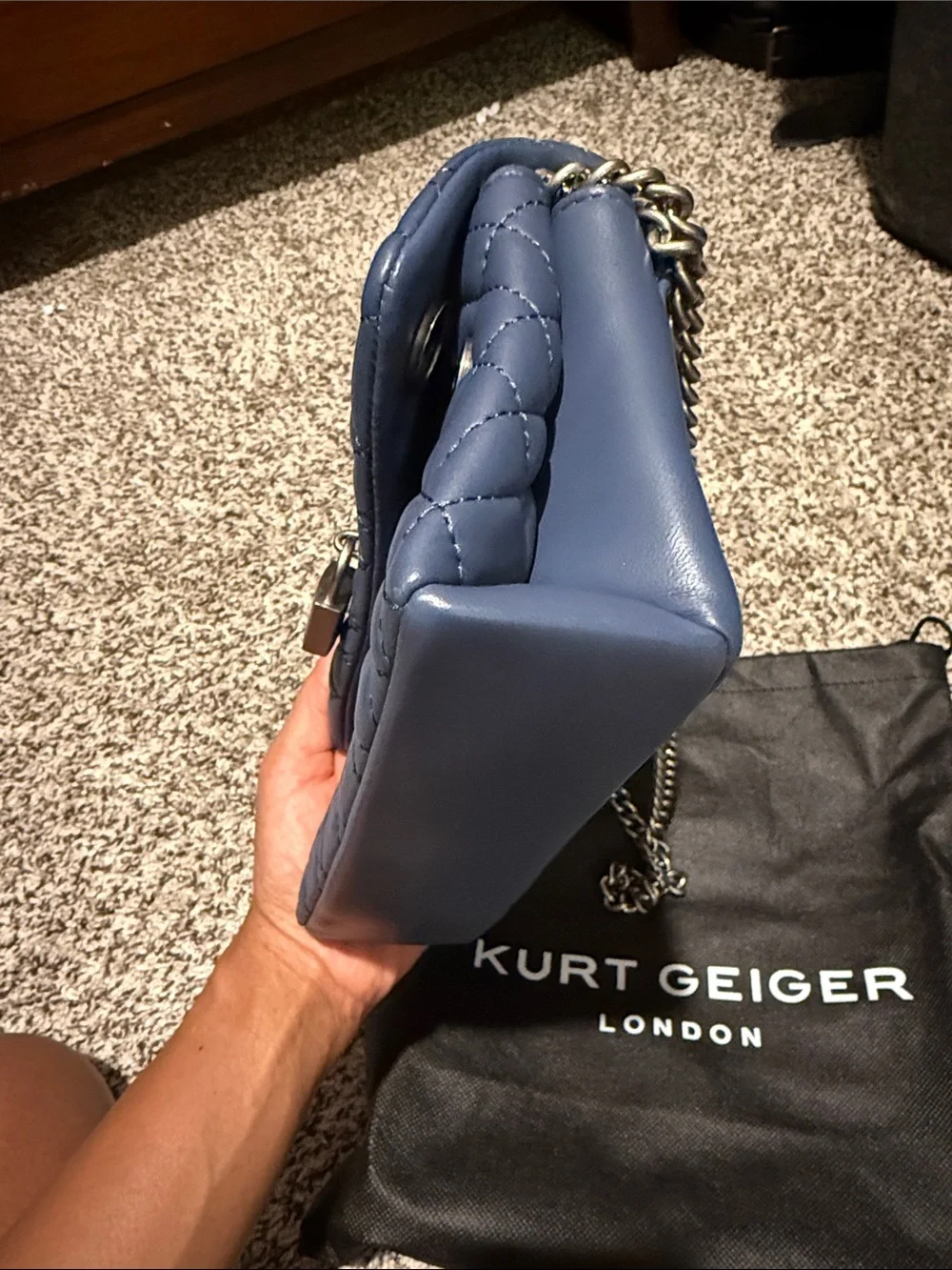 Kurt Geiger Periwinkle Quilted Leather Shoulder Bag with Padlock - Picture 2 of 8